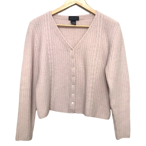 The Limited Sweaters - Limited lambswool rabbit hair blend pink cable knit button front cardigan Large